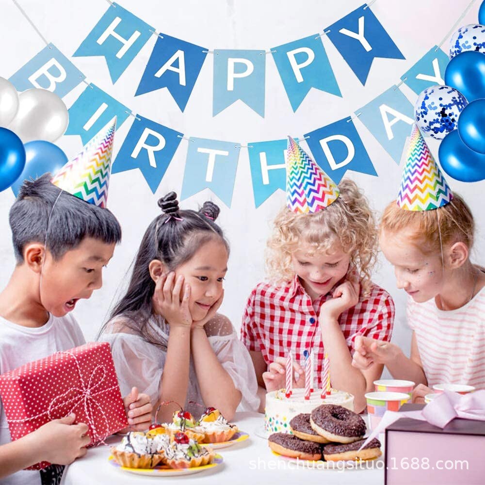 Gratulerer med dagen banner blå ballong sett bronzing bokstaver fisk hale bunting party flagg dekor gratulerer med bursdag fest dekor for barn