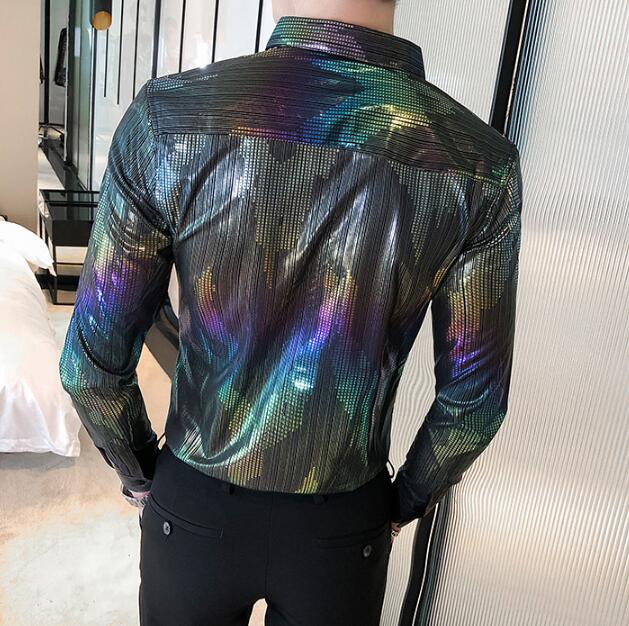 Shiny Nachtclub Stadium Pailletten Shirt Heren Dress Herfst Button Down Slim Fit Lange Mouwen Glitter Mannen Shirts Aziatische Maten streetwear