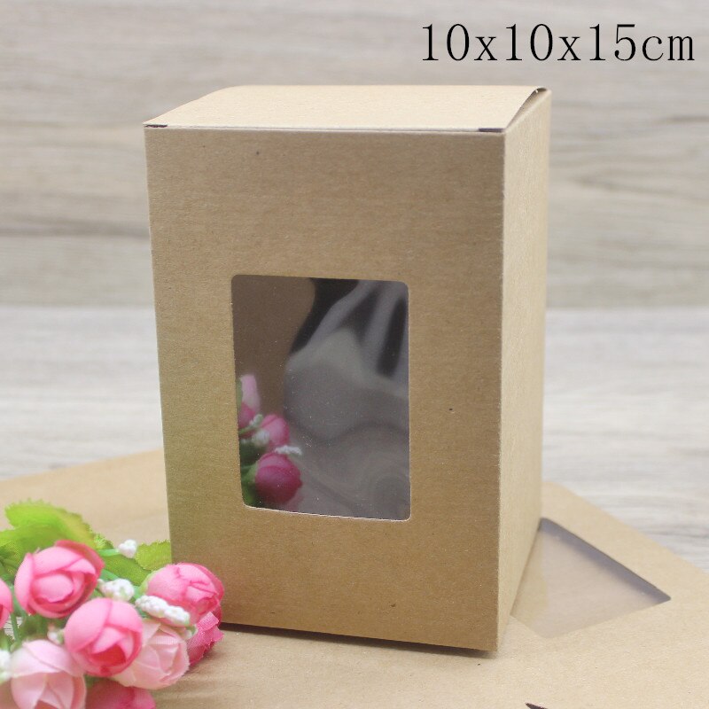 Boîte à fenêtre en papier 50 pièces 10x10x10 0/12/15cm, emballage de bonbons en papier kraft/blanc avec fenêtre, emballage de fournitures de fête,: kraft 10x10x15cm