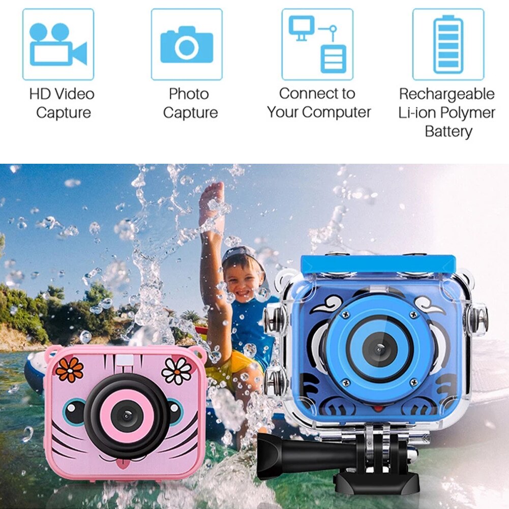 Kids Camera Childrens Waterdichte Camera Hoge Resolutie Video Sport Camera 1080P Hd Met Helm Mount Voor Meisjes Jongens blauw