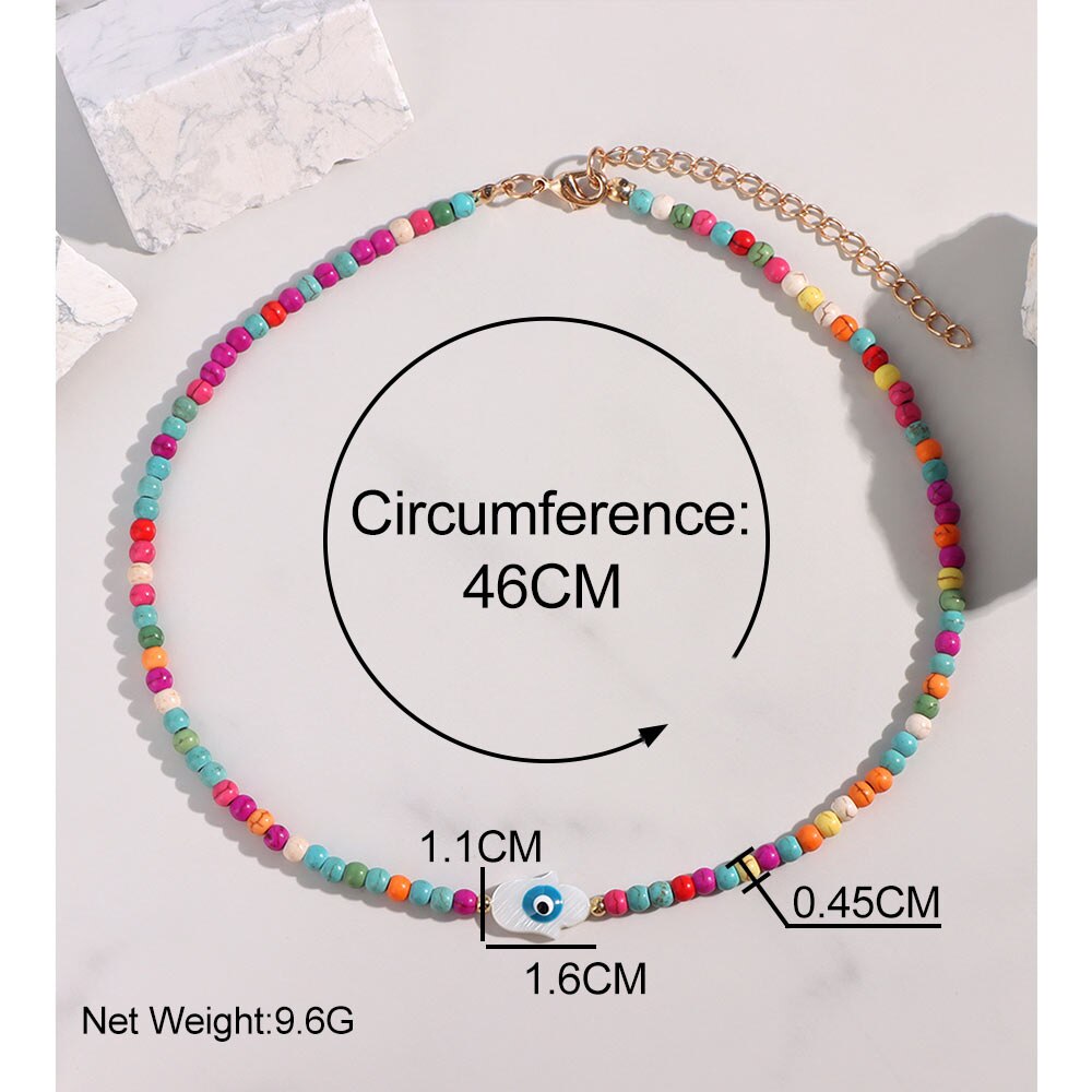 JUST FEEL Evil Eye Beads Chain Necklace For Women Handmade Colorful Beaded Irregular Stone Choker Necklace Trendy Jewelry