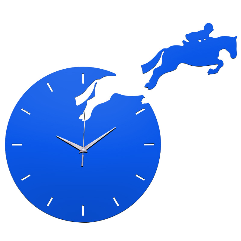 Reloj de pared 3D divertido, pegatinas de espejo de acrílico, moderno reloj de cuarzo, decoración de pared 3D, de equitación, decoración de lujo para sala de estar: Blue