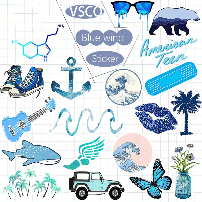 SEAAN 50PCS Blue Skateboard Stickers Vinyl Laptop Luggage Decals VSCO Girls Sticker