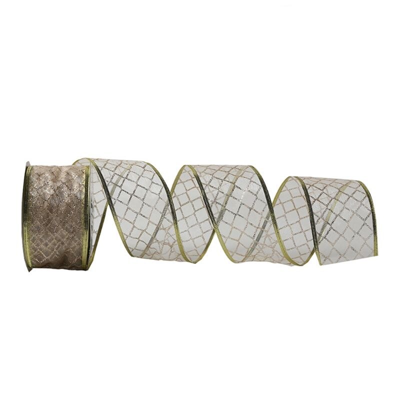 Cinta de Organza transparente de celosía de 50 yardas para decoración de árbol de Navidad Q39B