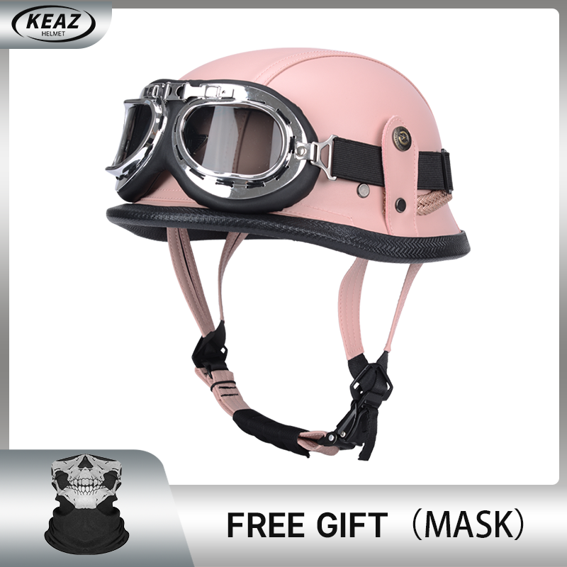 Casque demi-visage en cuir de Style allemand pour moto, prix d'usine, Cap1/2 approuvé par le DOT, casques + lunettes à visage ouvert