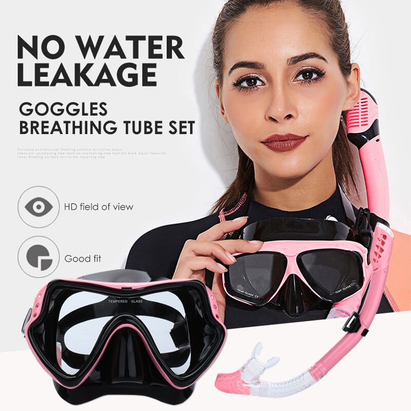 Professional Diving Mask & Snorkel Set - Anti-Fog Goggles - Easy Breath Tube - Swimming Gear