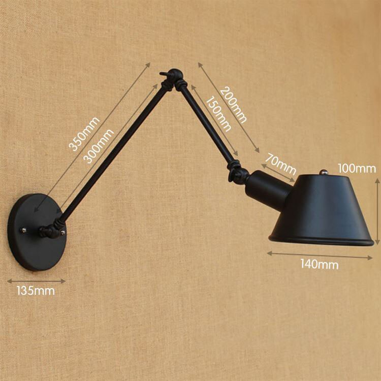 Retro Industriële wandlamp Verstelbare Lange Arm Vintage Ijzeren Muur Lamp Antieke Zwarte Wandlamp Met 40 w Edison Lamp voor Slaapkamer: C