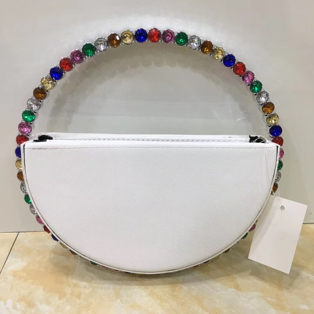 Bolso de noche Circular con diamantes de imitación para mujer, bolsa de mano con asa redonda, colorida, PARA CENA: white colorful