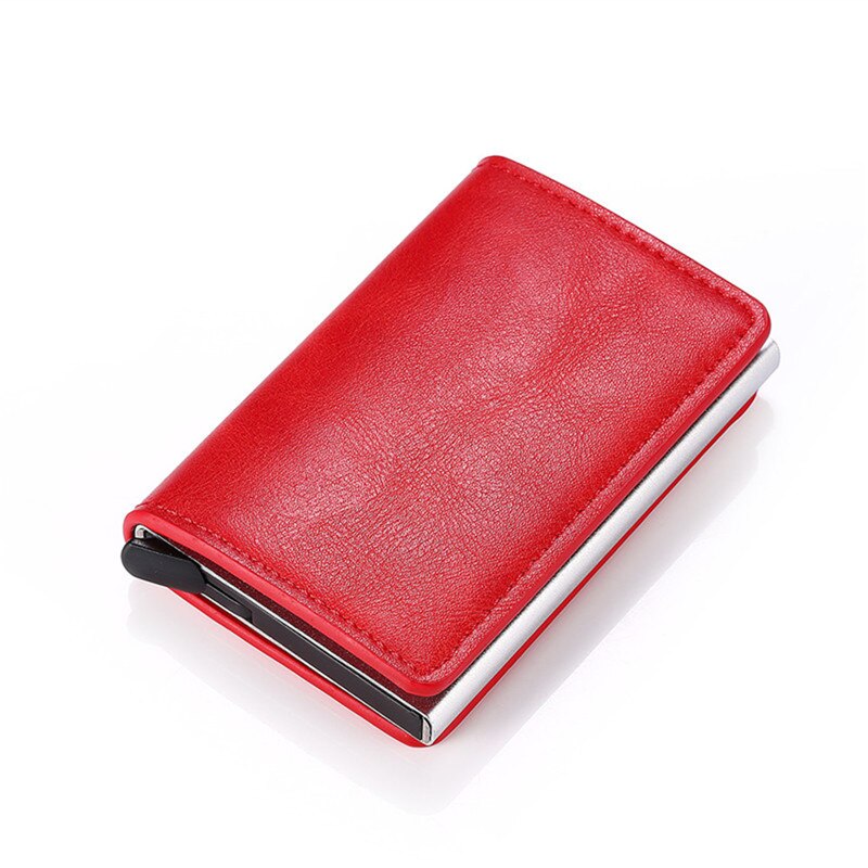 Bycobecy menn og kvinner smart lommebok mini lommebok sikkerhet rfid holder pop-up clutch kortholder aluminiumsboks kredittkortholder: Rød  k9109