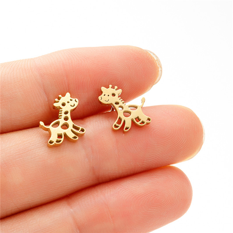 Pendientes pequeños de jirafa de acero inoxidable, bonitos tachuelas de animales con globos para mujeres y niñas, joyería de , para Piercing en la oreja de cumpleaños para hombres