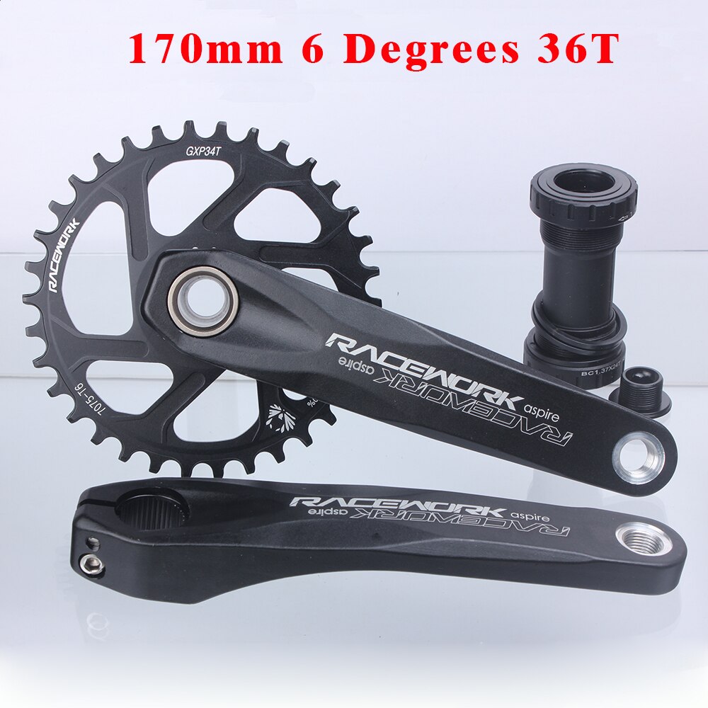 RACEWORK Crankset 170/175mm Mountain Bike Chainring 32/34/36/38T Narrow Wide MTB Bicycle Crank Set For SRAM GXP SHIMANO: 170mm 6 Degrees 36T