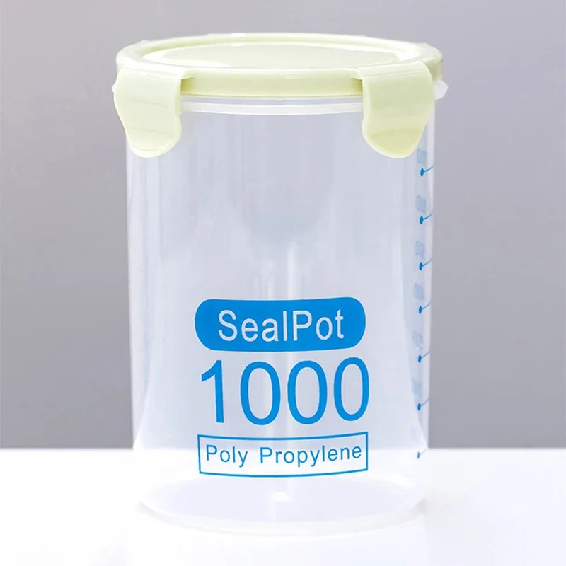 Botes de almacenamiento de alimentos de cocina con escala, organizador multigrano, tarro sellado, lata de plástico a prueba de humedad, tanque de almacenamiento hermético: Verde militar