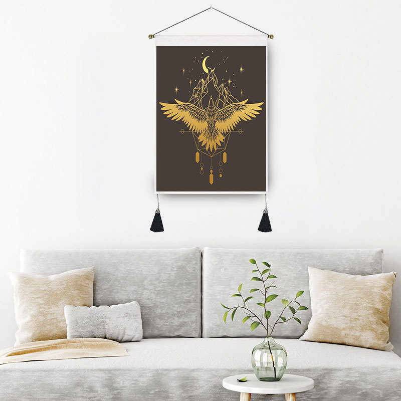 Tapiz de fase manual de lona negra, decoración del hogar, macramé, dormitorio, arte, mariposa, colgante de pared, tapices de borlas, fondo artístico de tela: DGH06-GTH(21)