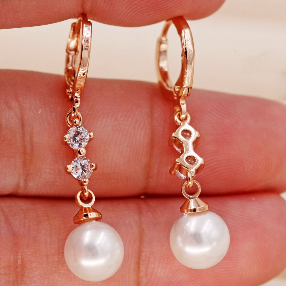 Pearl earrings long Earrings for Women's earrings Gold Filled Zircon Dangle Earrings Wedding Jewelry