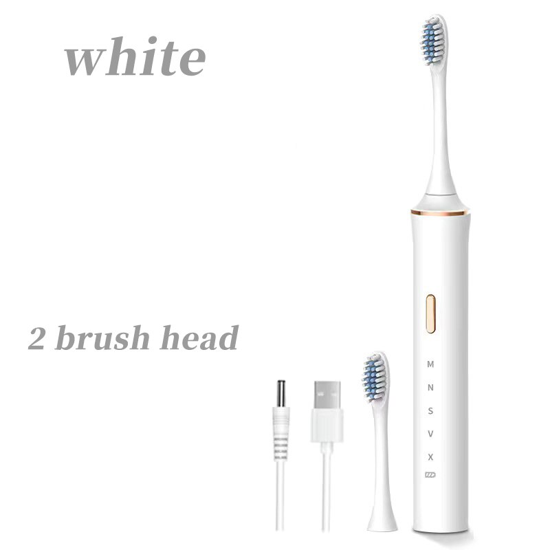 Smart electric toothbrush adult students soft hair automatic USB charging ultrasonic couples brushing comfortable and healthy: white 2Heads
