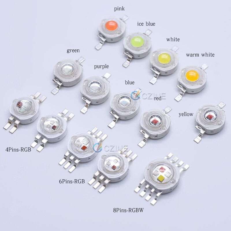 50pcs/bag Czinelight High Power Lamp Beads 8pin 3w Rgbw Full Color Emitting Led Diode