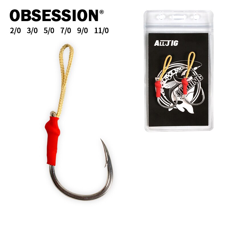 OBSESSION HK026/27 2/0-11/0 Jigging Assist Hook High Carbon Super Strength Kevlar Line Fishing Pesca Saltwater Accessories Hooks