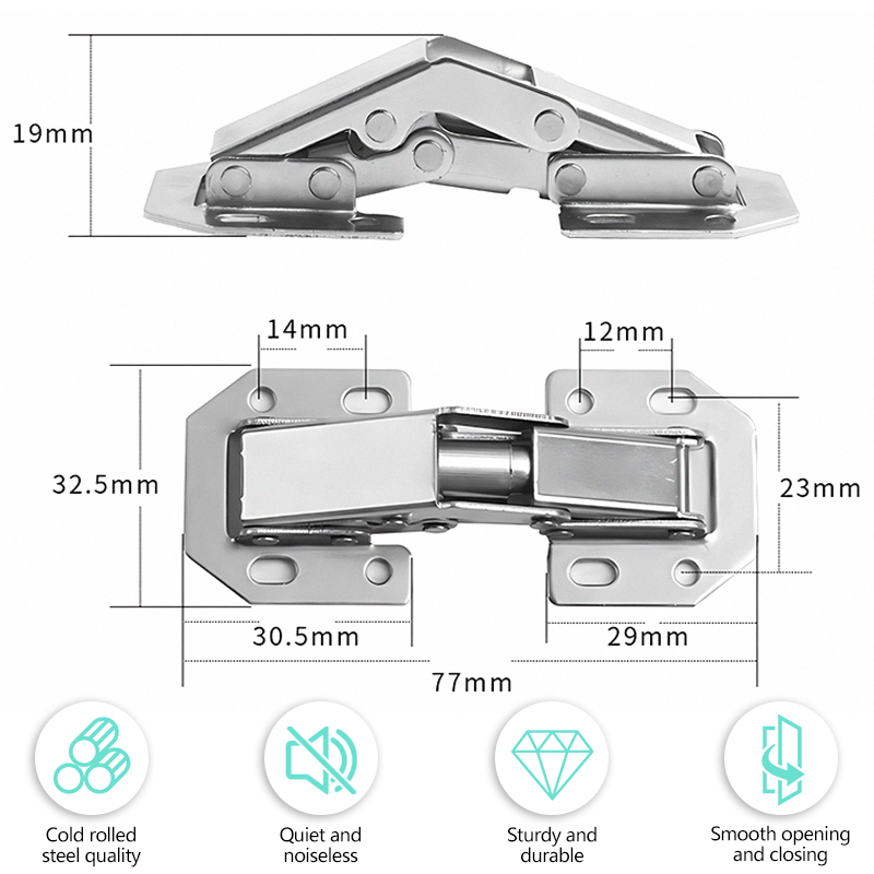 90 Degree Steel Cabinet Hinges No-Drilling Hole Door Close Hinges HoleHydraulic Buffer Hinge Furniture Hardware Accessories