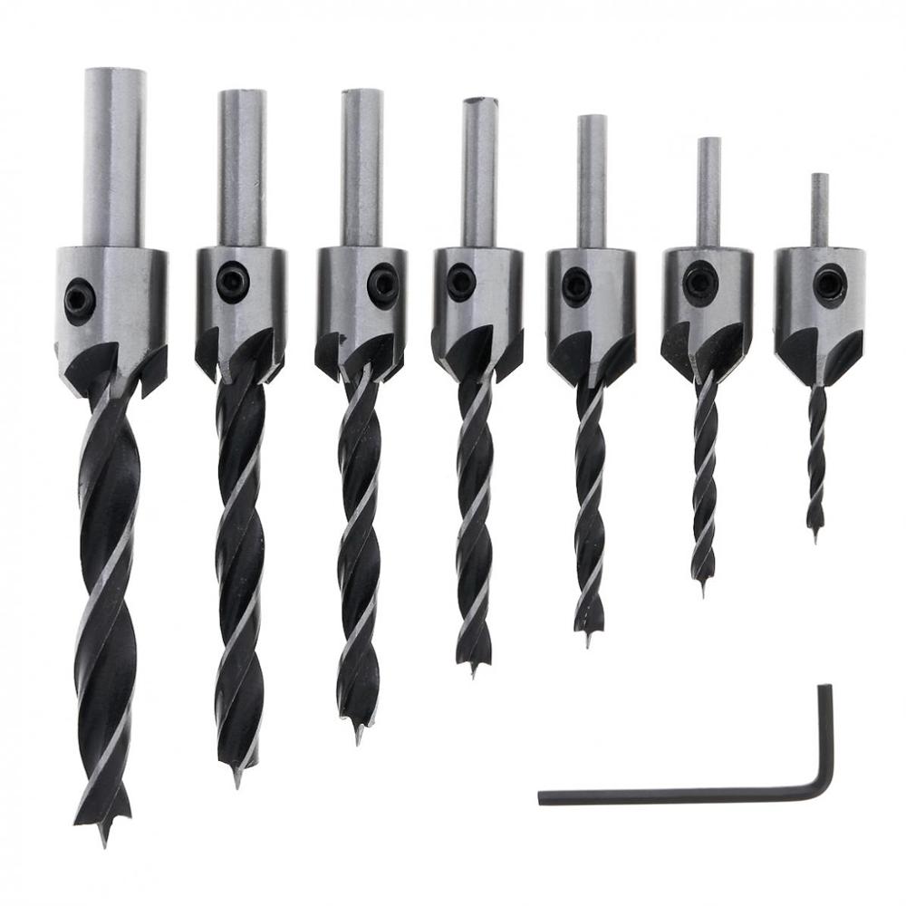 3mm-6mm hcs counter sink drill reamer drill set wood chamfer counter hole drill plyot cutter hole drill: ZT21-Round-7psc