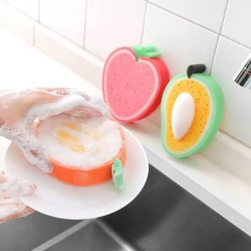 Esponja de limpieza con forma de fruta, utensilio de limpieza fuerte, ideal para cocina, baño, 12x12x3cm, 1 Uds.