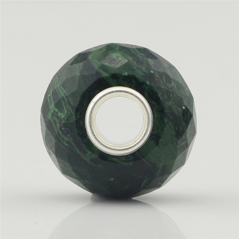 Faceted Grüne Perlen 925 Sterling Silber Natürliche Steine Fit Europäischen Charme Armbänder Runde Perlen Für Schmuck Machen Große Loch