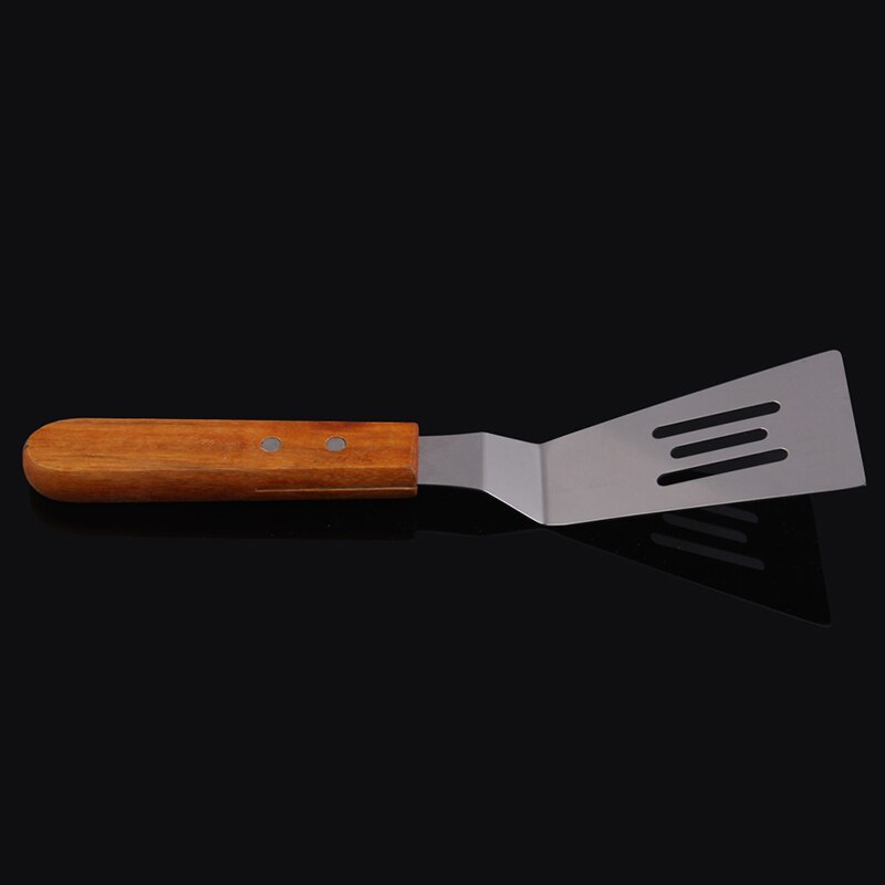 Espátula de acero inoxidable con mango de madera para carne de abeja, pala con escurridor plano, accesorios de cocina, utensilios, pala, 1 Uds.