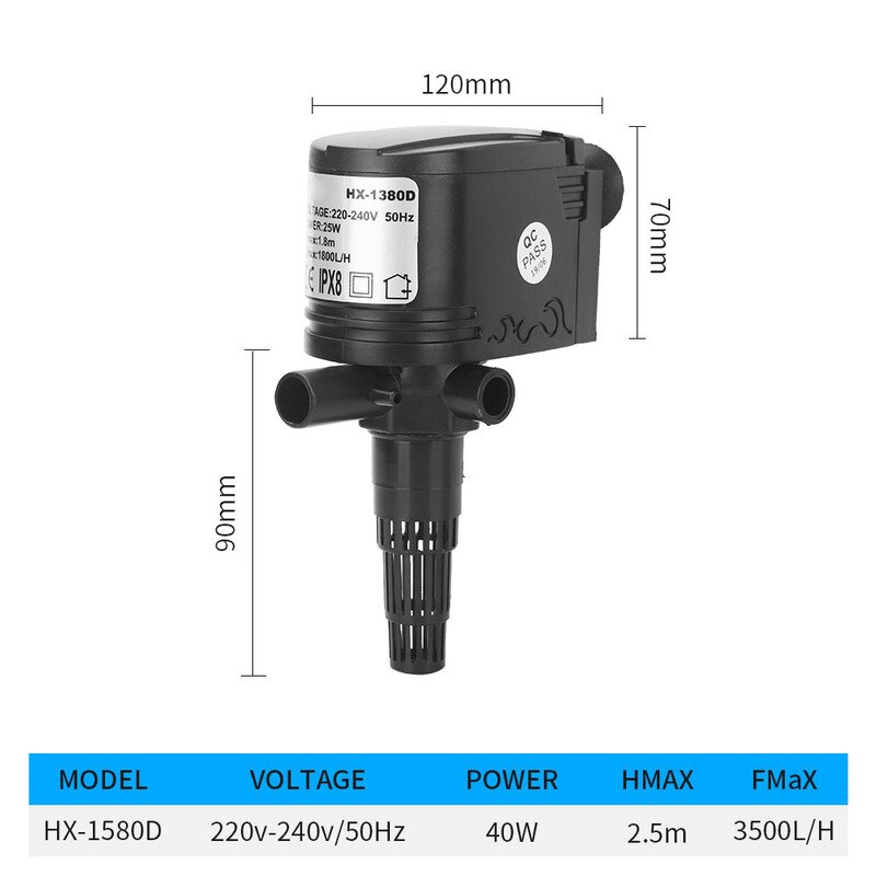 3 In 1 Aquarium Multifunctionele Dompelpomp Watercirculatie Filter Zuurstof Pomp Dompelpomp Siervissen: 40W