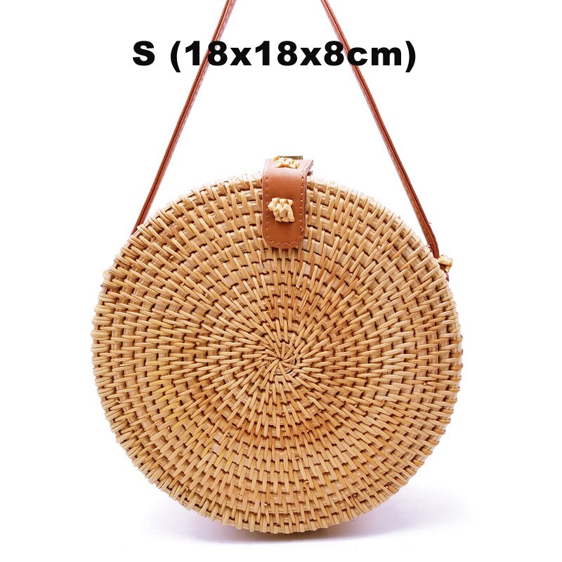Bohemien Bali Rattan Taschen für Frauen Kleine Kreis Strand Handtaschen Sommer Jahrgang Stroh Tasche Handgemachte umhängetasche L26: S (18x8 xiao Pi kou)