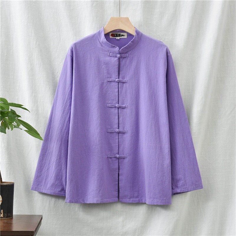 Vrouwen Lange Mouw Herfst Chinese Stijl Overhemd Blouse Katoen Linnen Vintage Shirt Qigong Tai Chi Kleding V1997
