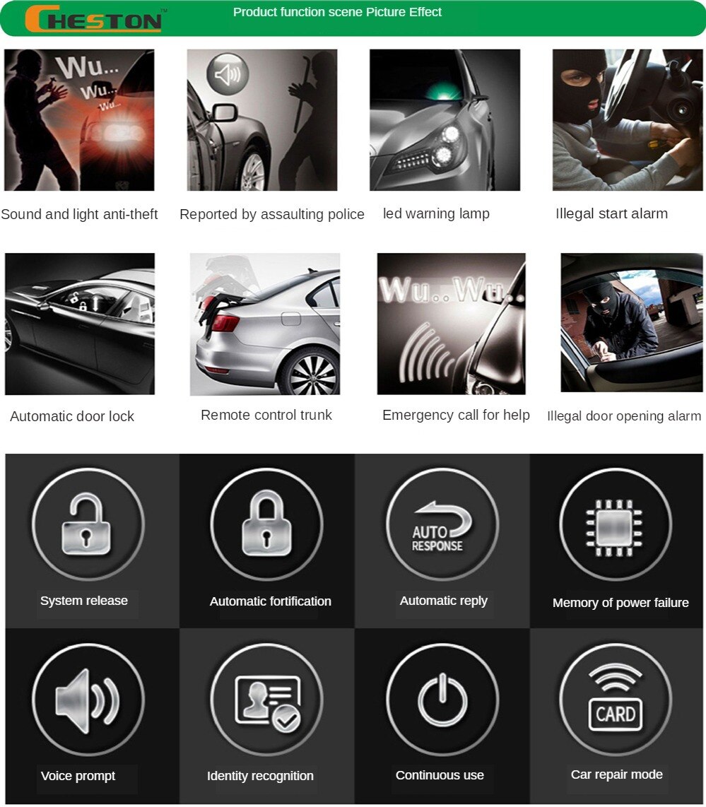 Car Alarm Vehicle System 1-Way Universal Protection Security System Keyless Entry Siren + 2 Remote Control Burglar