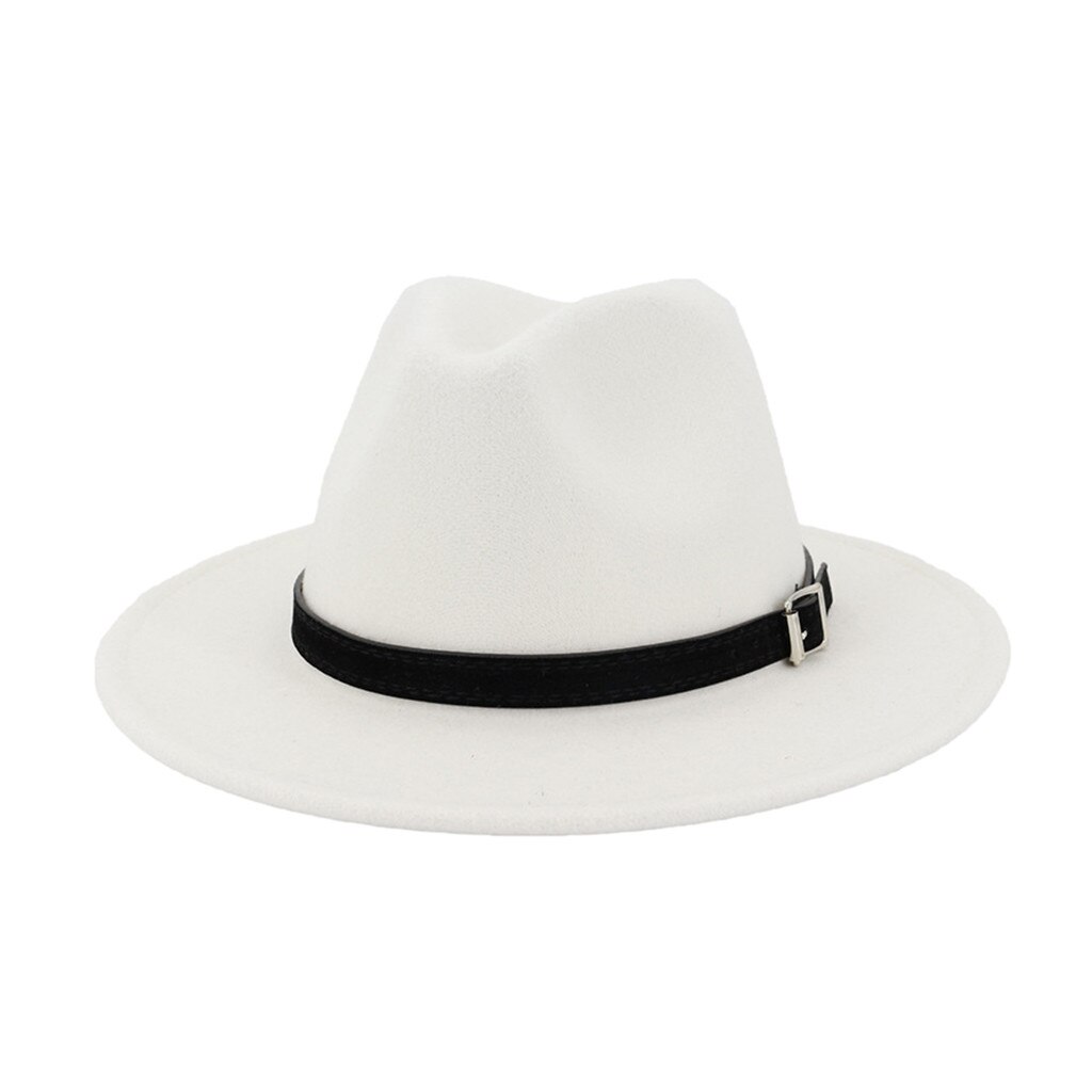 Bonnet en laine pour hommes Vintage # N | Gangster Trilby feutré, chapeau Fedora à large bord, hommes dame automne ceinture, Jazz casquettes: White 