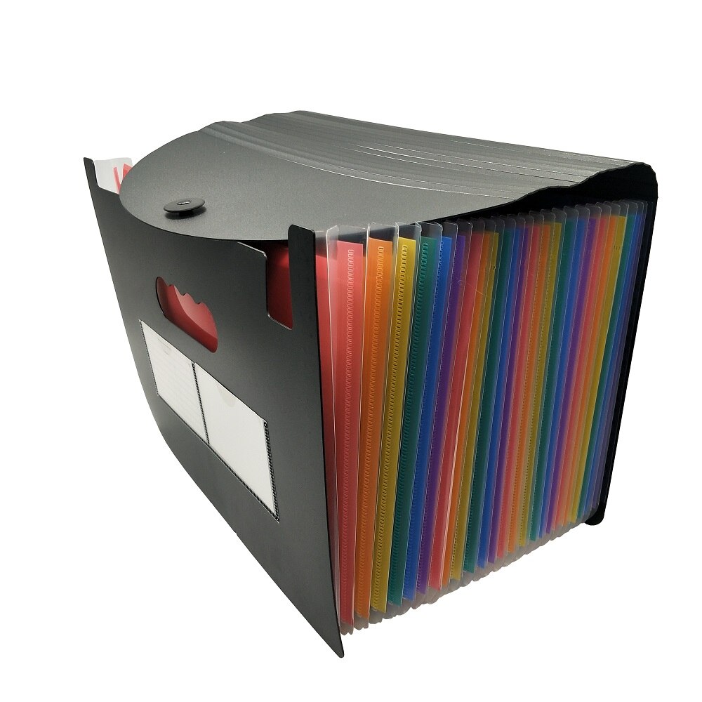 24 Pockets Portable Rainbow Expanding File Folder with Lid A4 Expandable File Organizer for Office/Business/Home: Black-2 Card Holders