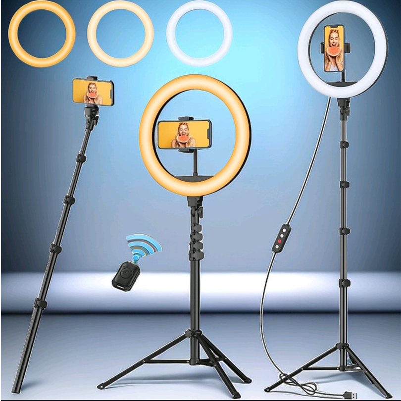 12 "Selfie Ringlamp Met Aluminium Statief, Bluetooth Afstandsbediening, Voor Video, Foto 'S, Make-Up,3 Kleurmodus Controller, Usb Aangedreven