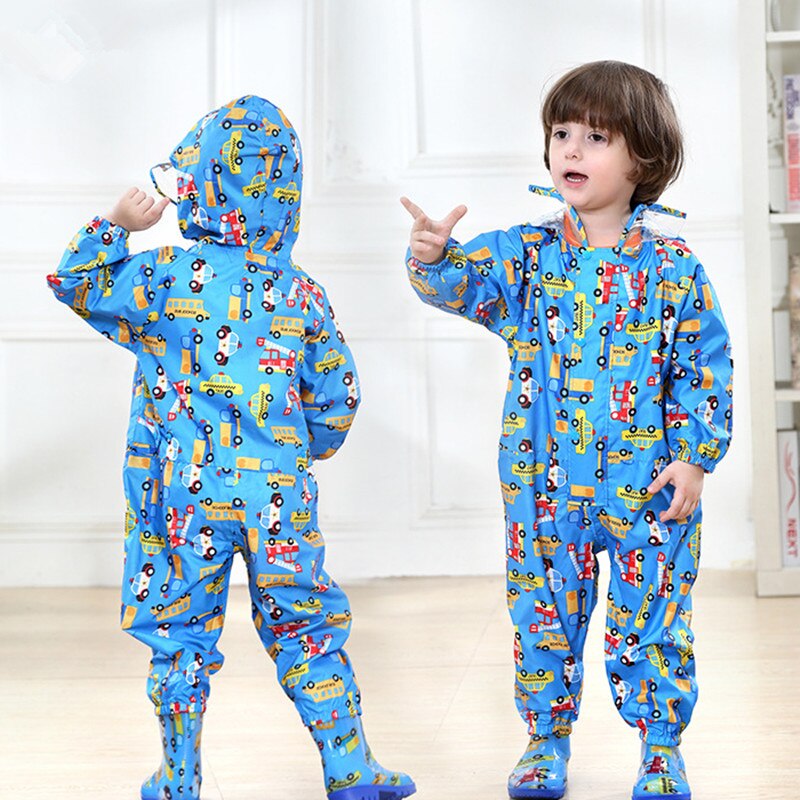 Kids Hooded Raincoat Jumpsuit Waterproof Cartoon Overalls For Children's Rainwear Baby Boys Girls 2-7 Years Rain Pants