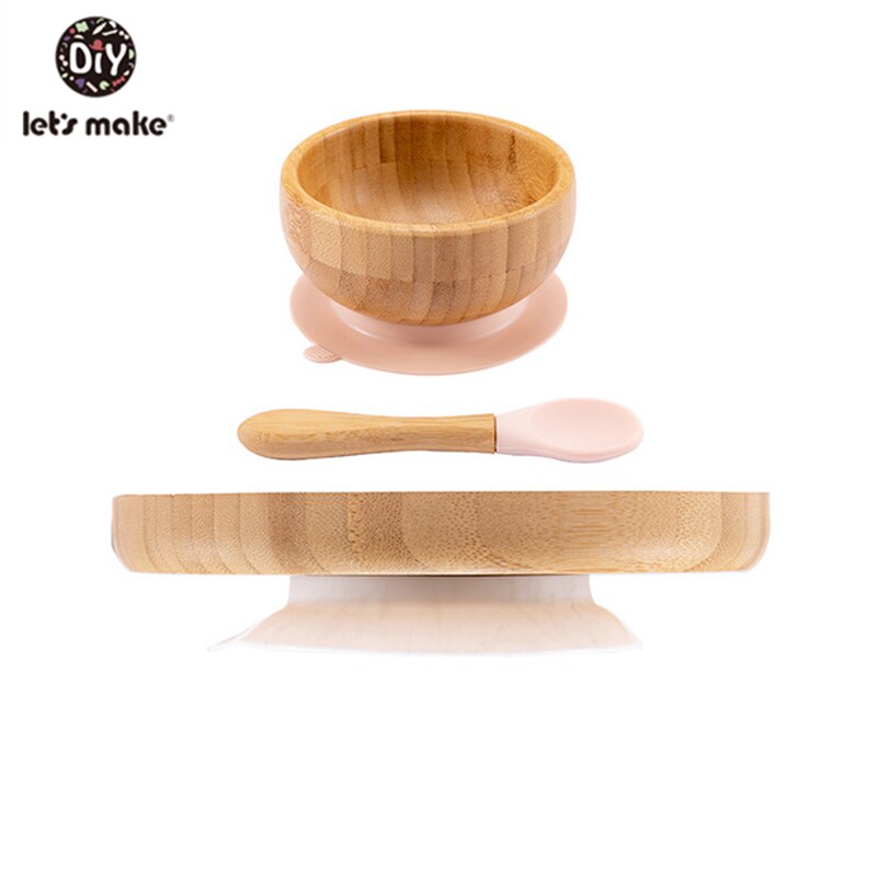 1set Baby Feeding Bamboo Bowl With Spill Proof Silicone Spoon Baby Dinner Plate Feeding Dinnerware Toddler Infant Tableware Set: Orange 3set