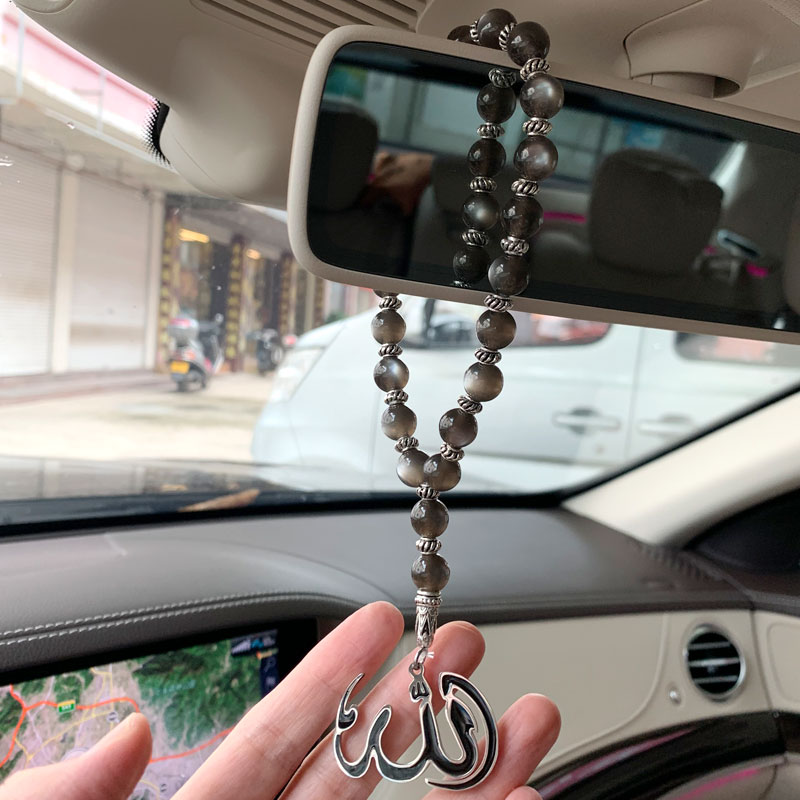 Allah bil bakspejl islam bil vedhæng hængende sorte perler