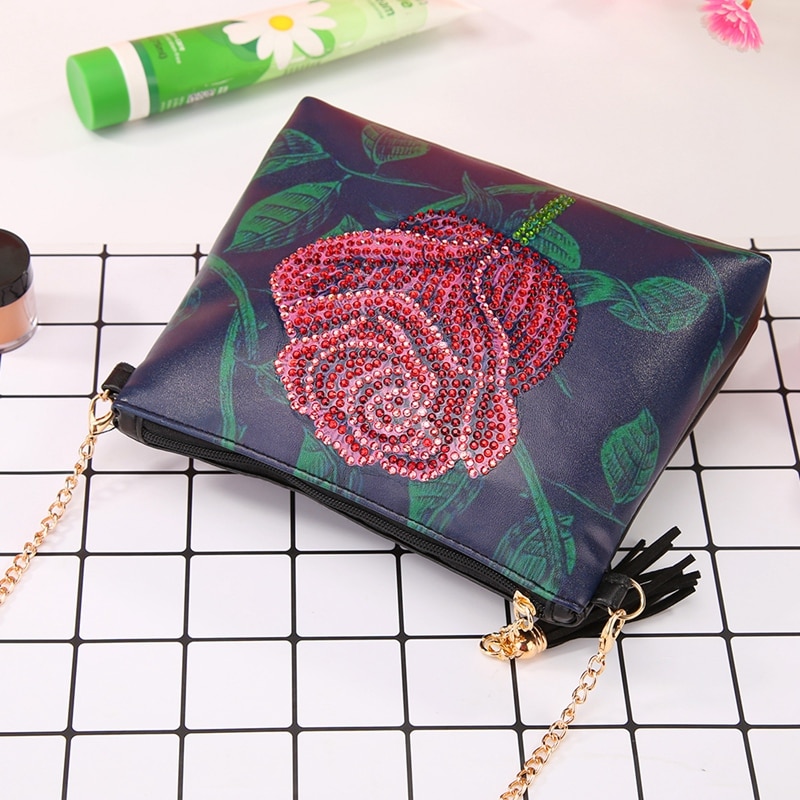 Damer axelväska diy handgjord plånbok diamantmålning ros broderi väska