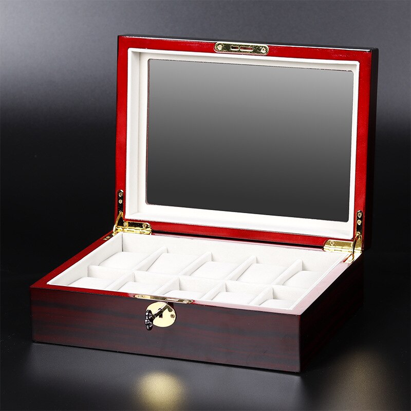 WDDSXXJSL Black ebony grain paint 10 digit rectangular watch box jewelry display storage box home decoration packaging box: 27.5x20.5x8.6cm