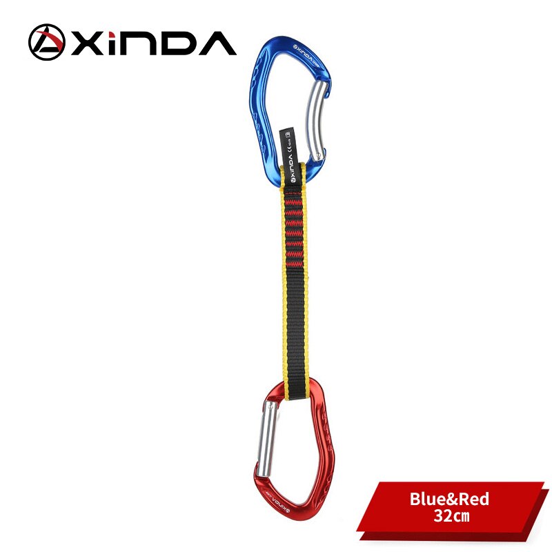 XINDA Beruf Klettern Quickdraw Schlinge Sicherheit Schloss Verlängerung Gerade Gebogen Karabiner Bergsteiger Außen Schützen Bausätze: Blau rot-32cm