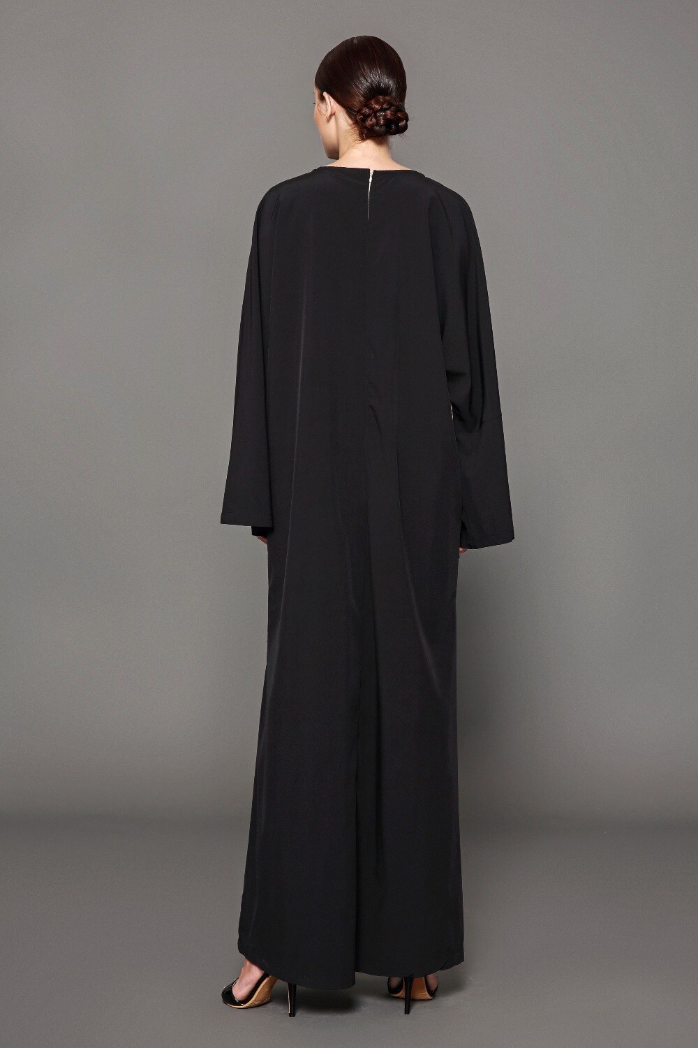 Simple Style UAE Black Lace Abaya Dubai Cardigan Hijab Muslim Kimono Dress Abayas Turkish Patchwork Full Length Islamic Clothing