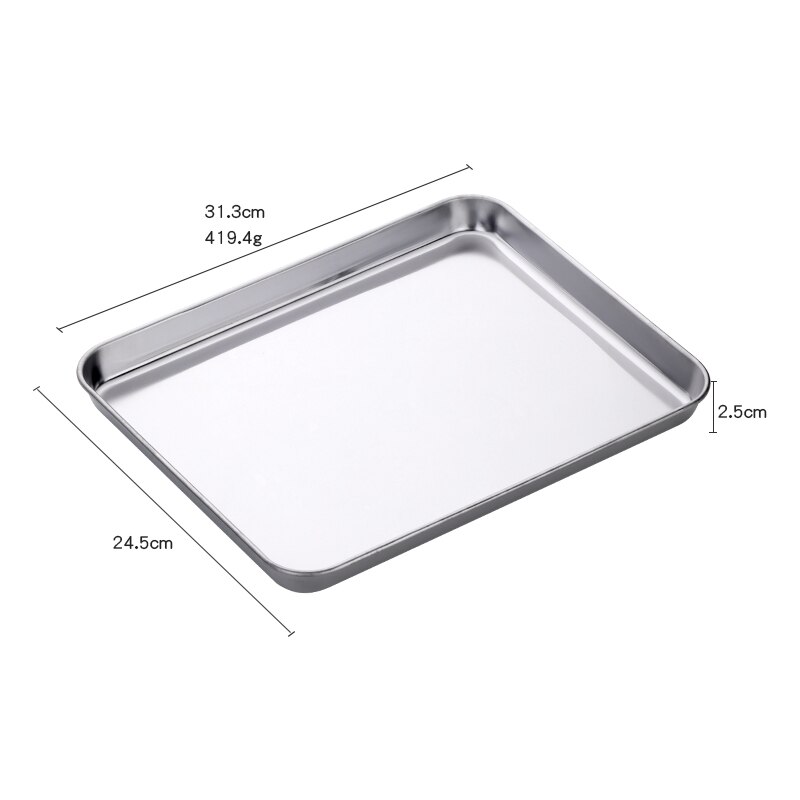 1PCS Serving Plate Stainless Steel Baking Pan Rectangle Storage Cafeteria Tray Food Fruit Plate Barbecue Dish kitchen Accessorie: Silver