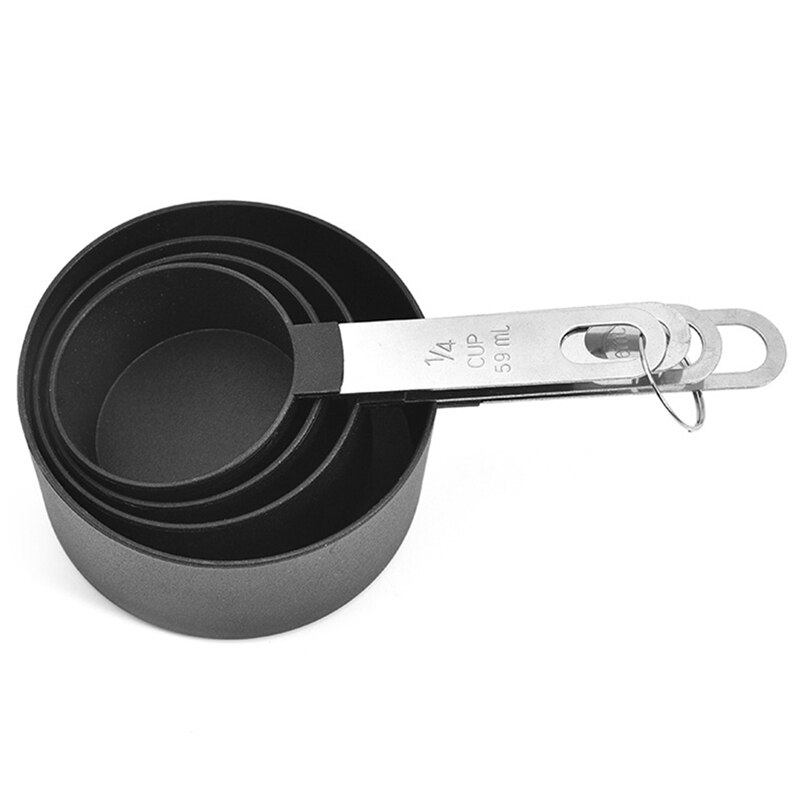 Juego de 4 cucharas y vasos medidores de cocina con mango de acero inoxidable, perfectas para herramientas para hornear fuentes de horno, utensilios de cocina: BK1