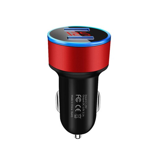 Chargeur de voiture avec affichage LED 3.1A, double port USB, adaptateur de Charge rapide pour téléphone portable, pour iPhone 12 11 Pro, Samsung, Xiaomi, Huawei, LG: Red