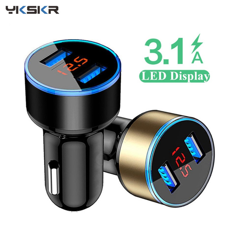 2 In 1 Car Charger Voor Iphone Samsung Huawei Dual Usb Auto Fast Charger Led Digitale Display Universele Mobiele Telefoon auto Adapter