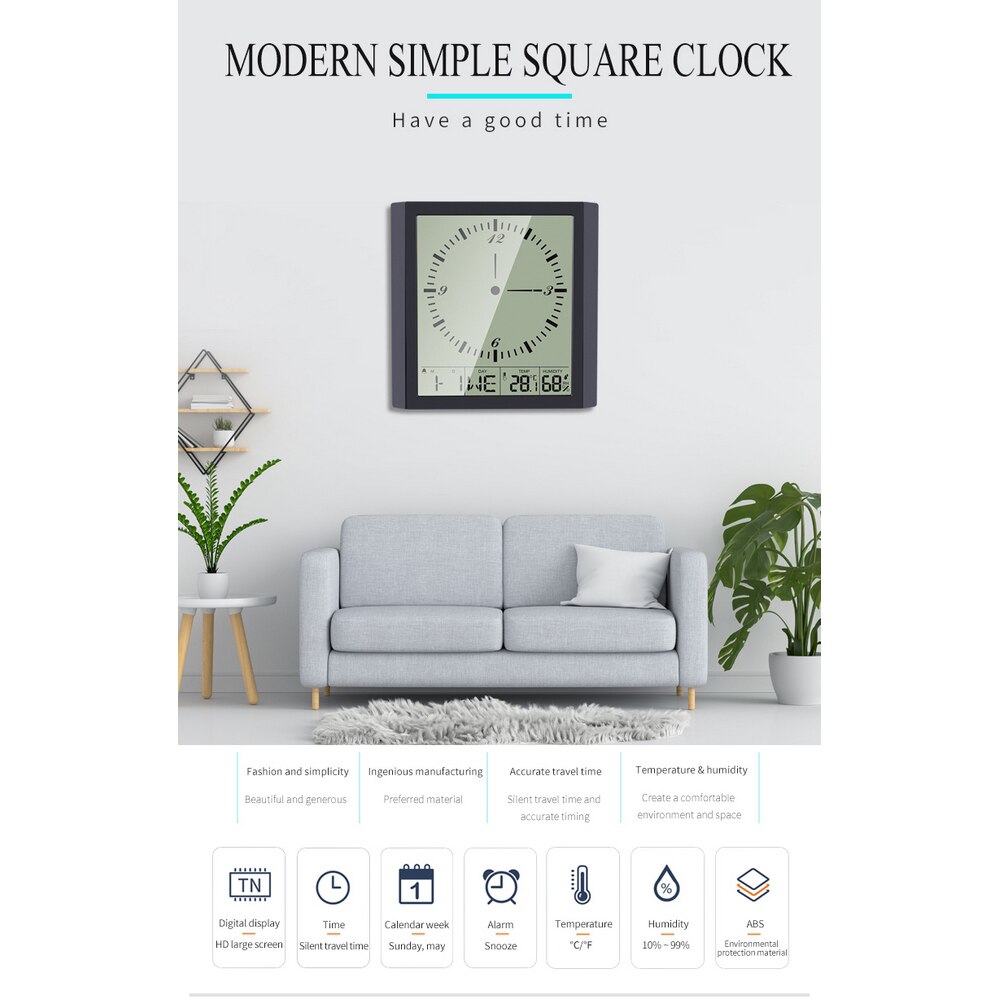 Multifunctional Electronic Digital Wall Clock Smart Display Clock Big Screen Thermometer Hygrometer Alarm Clock Calendar Week
