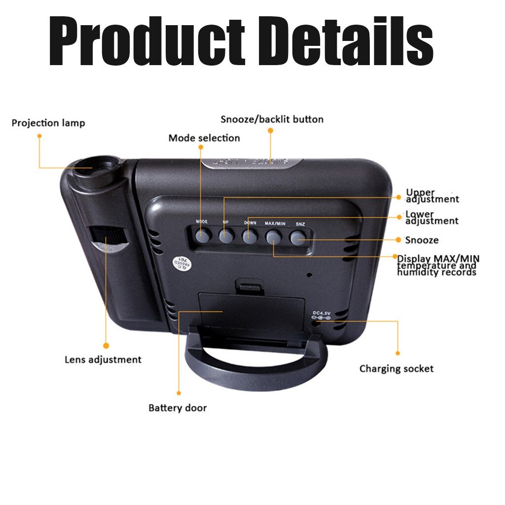 Carprie Projectie Wekker Met Weerstation Thermometer Datum Display Usb Charger Snooze Projectie Led Digitale Klok