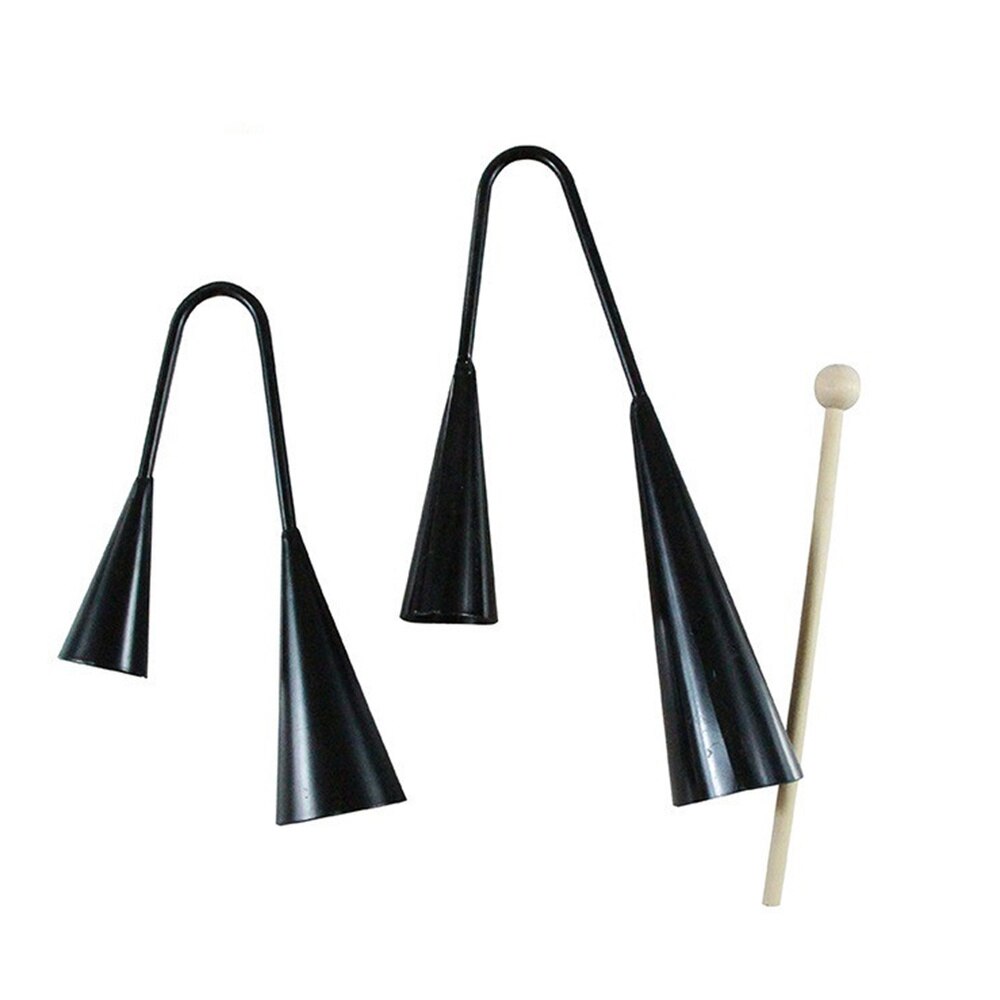 Kids Early Education Agogo Bell Traditional Small Musical Two Tone Children Beater Instrument with Wooden Stick (Black): Black SH2