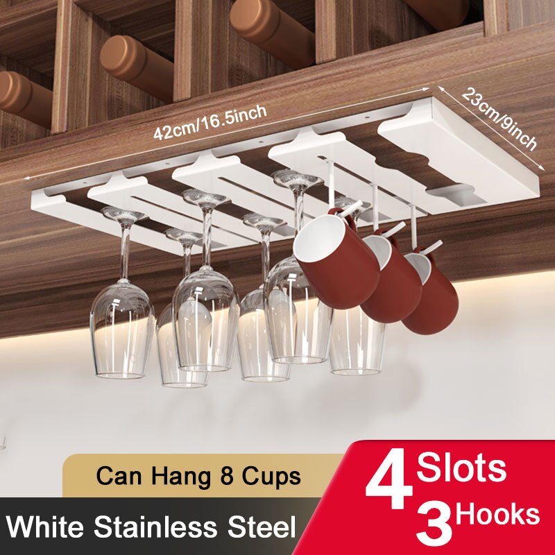 Stainless Steel Wine Rack Wine Glass Rack Wall Mount Holder Goblet Coffee Cup Hanging Rack Home Kitchen Bar Accessories: W43