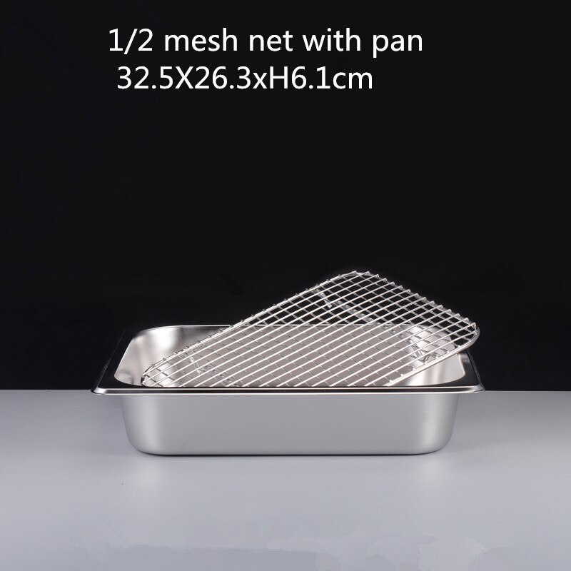 GN pan mesh net BBQ net Stainless steel basin oil rack pot filter rectangular plate box frying basket baking shaker tub strainer: 1-2 mesh n pan H6