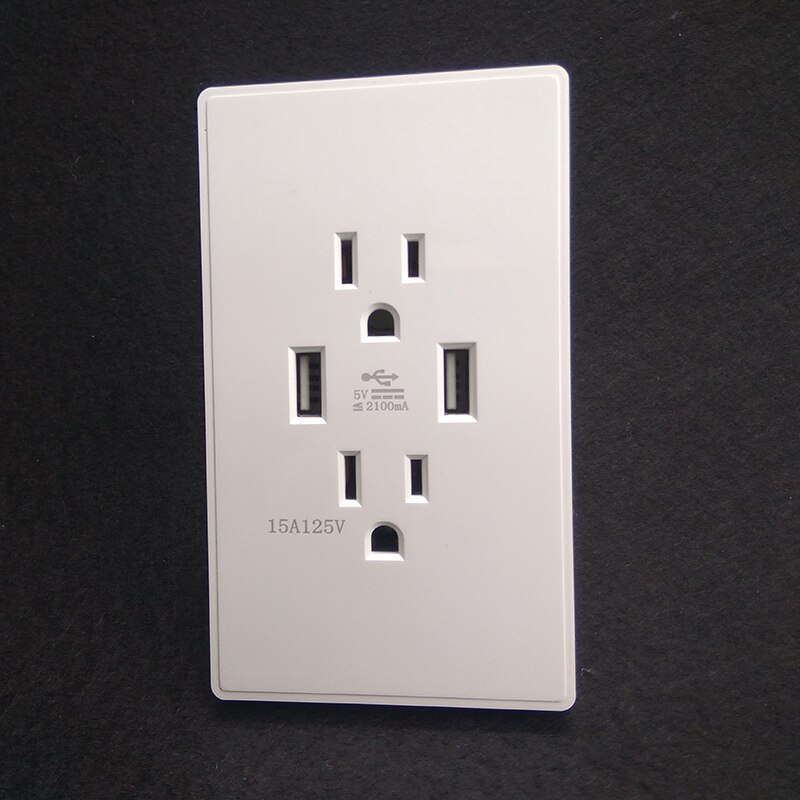 American Standard Wall Power Socket Outlet with 2Usb Ports for Phone Charging Ac 110-250V 15A Double Us Plug Household